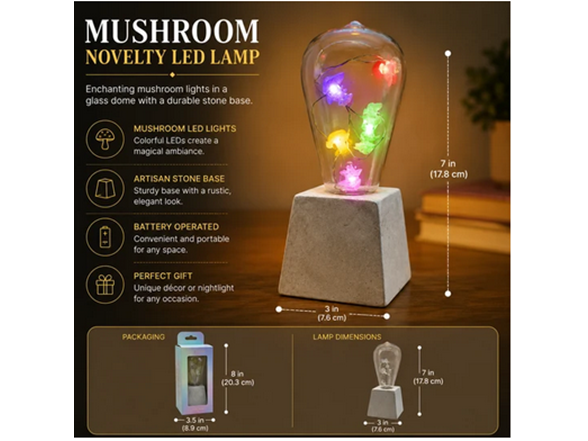 Mushroom Novelty LED Lamp with Artisan Stone Base