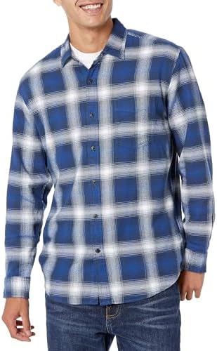 Amazon Essentials Men's Long-Sleeve Flannel Shirt (Available in Big & Tall), Blue White Large Plaid, Small