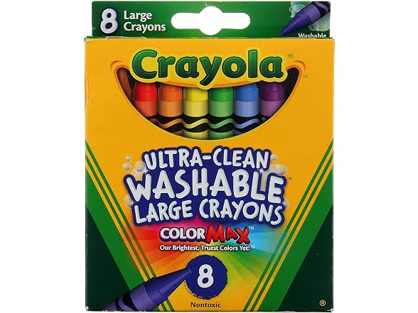 Wshbl Crayons, Large, 8 Clrs/Box, Total 12 Boxes