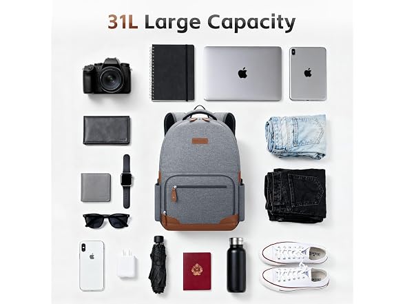 RealCool 15.6-17.3" Laptop Backpack, 31L Water Resistant Travel Bag