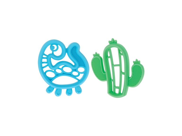 Nuby Soft Silicone Gum Massaging Baby Teether Toy - (2 Pack) Baby Teething Relief Toys for 3+ Months - Dino and Cactus