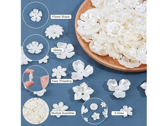 NBEADS 120 Pcs ABS Plastic Imitation Pearl Flower Beads