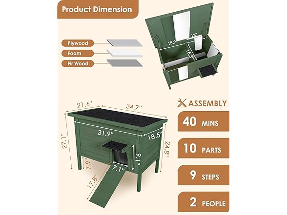 IVY&LANE IL-12 Green Outdoor Cat House Green