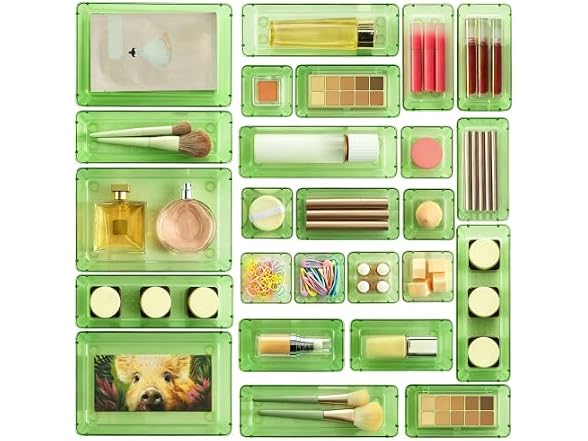 Vtopmart Clear Green 25 PCS Plastic Drawer Organizer