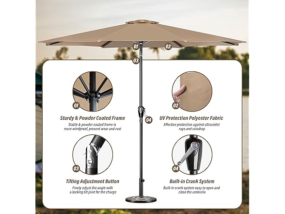 Simple Deluxe 10' Patio Umbrella with Easy Push Button Tilt/Crank