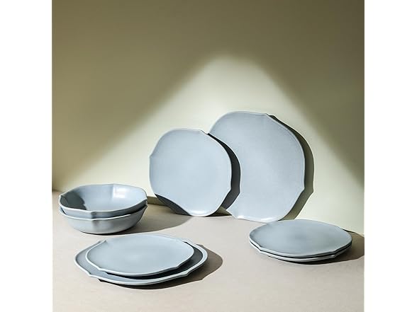 Stone Lain Baskerville 12-Piece Dinnerware Set, Light Blue