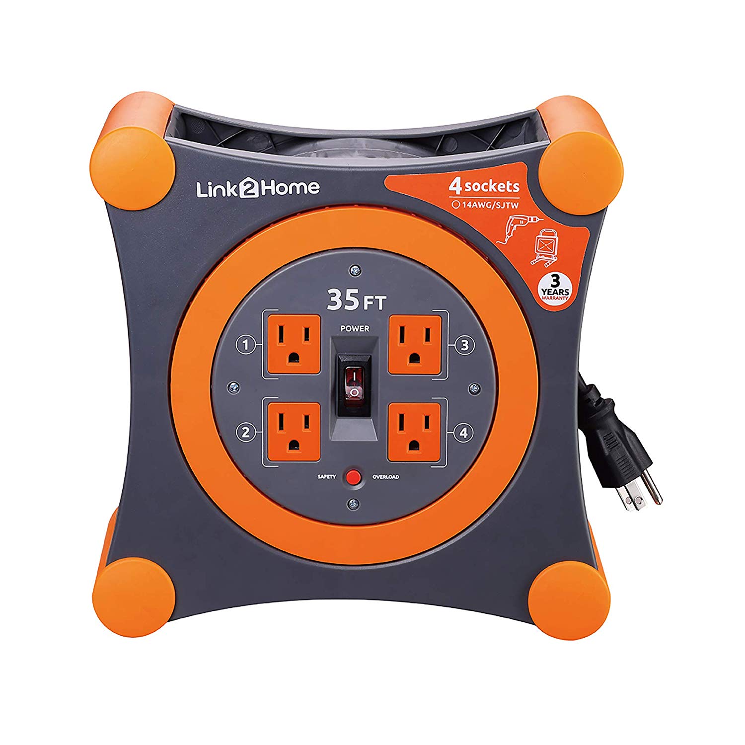Link2Home 14/3 35' Extension Cord Reel w/4 Outlets - Gallery 11