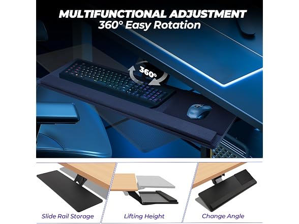 Keyboard Tray Under Desk,360° Adjustable