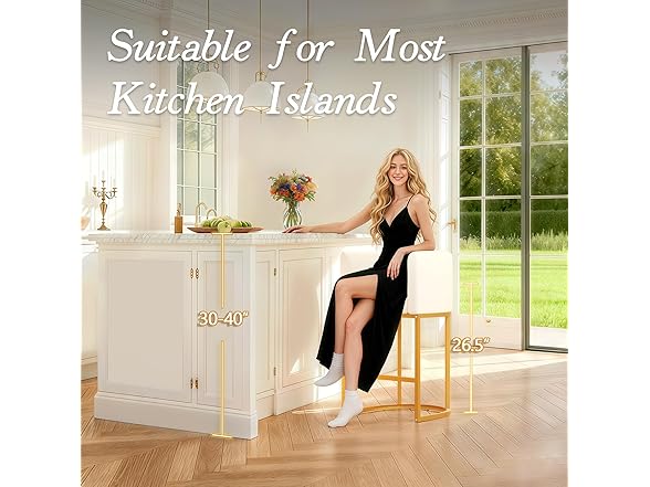 LVHOMLAX Modern Counter Height Bar Stools,Bar Stools Set of 3,Faux Leather Upholstered Barrel Barstools with Backs,26'' Kitchen Island Chairs,Gold Metal Frames,Beige White Leather (Open Box)