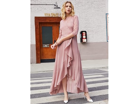 Miusol Women (S) Elegant Lace Ruffle Maxi Dress