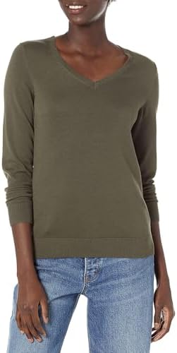 Amazon Essentials Women's Classic-Fit Lightweight Long-Sleeve V-Neck Sweater, Dark Olive Heather, XX-Large