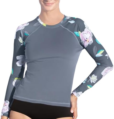 Kanu Surf Women's Keri Long-Sleeve UPF 50+ Rashguard Swimwear, Darren Charcoal, X-Small