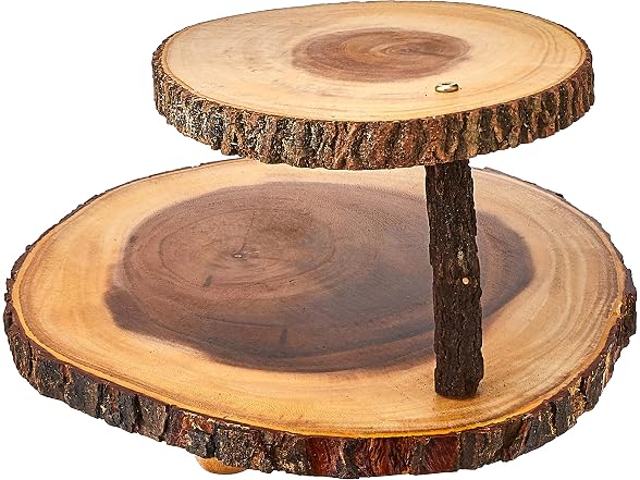 Lipper International Acacia 2-Tier Tree Bark Server