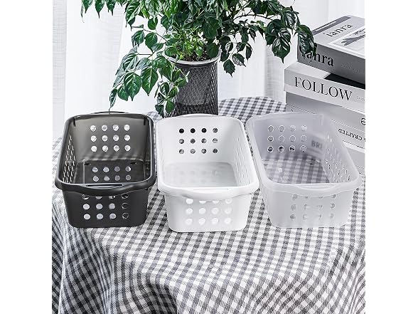 Cetomo Plastic Storage Baskets with Handle, White, 12 Pack 