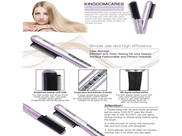 IGIA KingdomCares Hair Straightener Brush, Purple