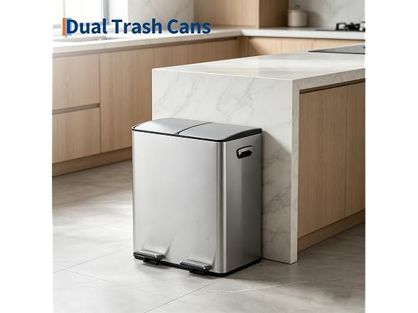 Dual Compartment Stainless Steel Kitchen Trash Can 40L (2 x 20L) Silver