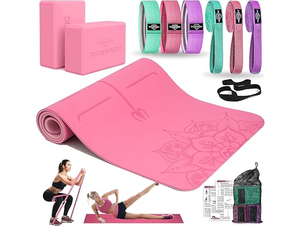DICYWUDI Pink Yoga Mat Beginners Kit