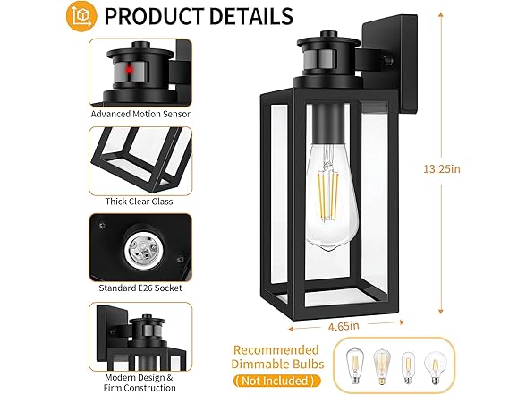 TOBUSA 2-Pack Motion Sensor Outdoor Lights