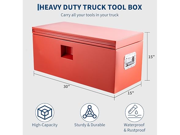 OUTLANE 15"X15"X30" Heavy Duty Steel Truck Bed Tool Box