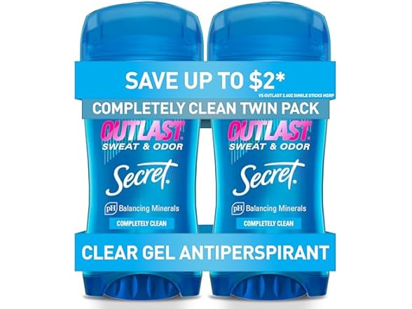 Secret Outlast Clear Gel, 2.6oz, 2pk