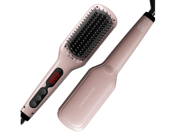 MEGAWISE Pro Ceramic Ionic Hair Straightener Brush for Home Salon
