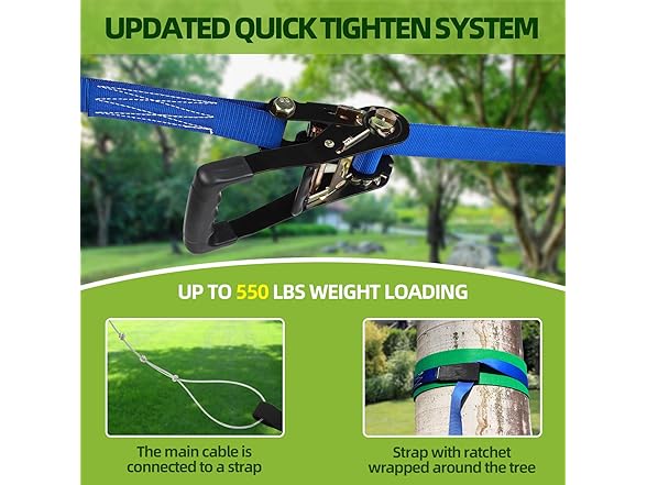 FAHKNS 120FT Zipline for Backyard Kids and Adults: 400LBS Capacity