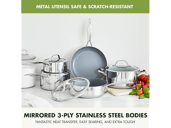 GreenPan Valencia Pro Tri-Ply Coated Stainless Steel 9 Piece Set