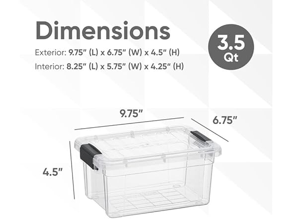 Superio Clear Storage Box with Lid, 3.5 Quart 18 Pack
