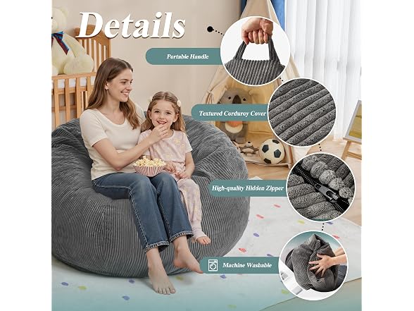 Cansunna 4FT Teardrop Bean Bag Chair Grey