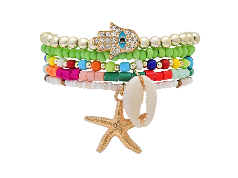 Stretch Beaded Bracelet Stack with Starfish & Shell Charm