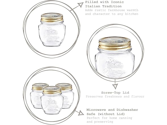 Quattro Stagioni Small Glass Canning Jar with Lid 12 pk