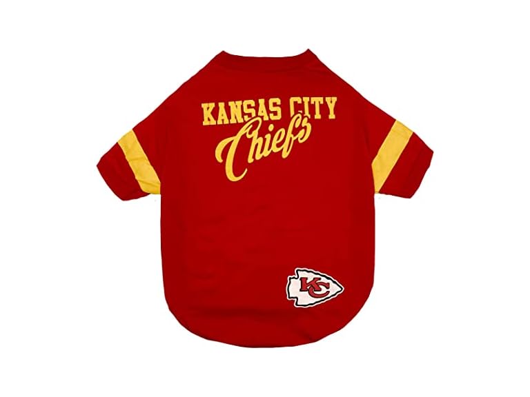 NFL Kansas City Chiefs T-Shirt for Dogs & Cats, Medium. Football Dog Shirt for NFL Team Fans. New & Updated Fashionable Stripe Design, Durable & Cute Sports PET TEE Shirt Outfit