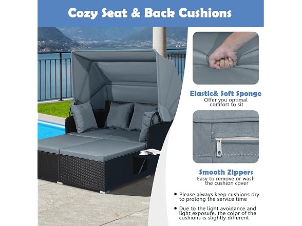 Goplus Salches Outdoor Rattan Daybed with Retractable Canopy