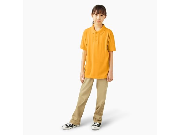 Dickies Boys (XXS) Short Sleeve Pique Polo Gold