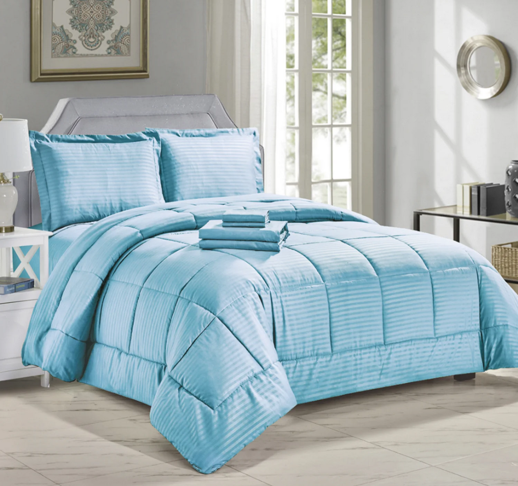 Luxury Home 8PC Down Alt Stripes Comforter Set - Gallery 8