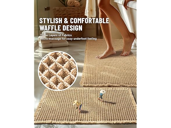 Furicher Large Waffle Bath Mat Set