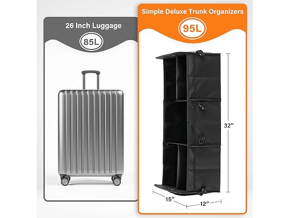 Simple Deluxe Car Trunk Organizer, Large Size, Black 