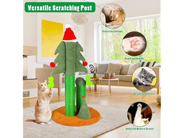 FluffyDream 32” Cat Scratching Post, Tall Christmas Tree