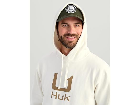 HUK Men's (XL) Mens Cotton Fleece Hoodie Egret