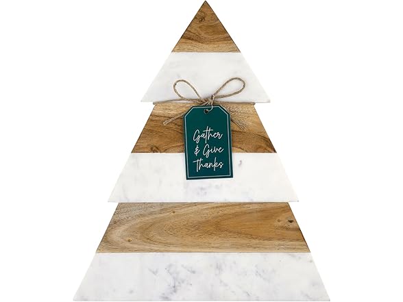 Wood and Marble Christmas Tree Shaped Charcuterie Tray