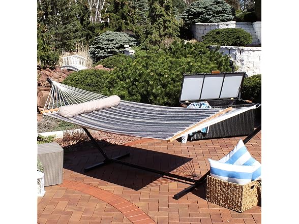 Sunnydaze Quilted Double Hammock for Outside with Pillow