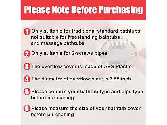 3.55" ABS Bathtub Overflow Cover