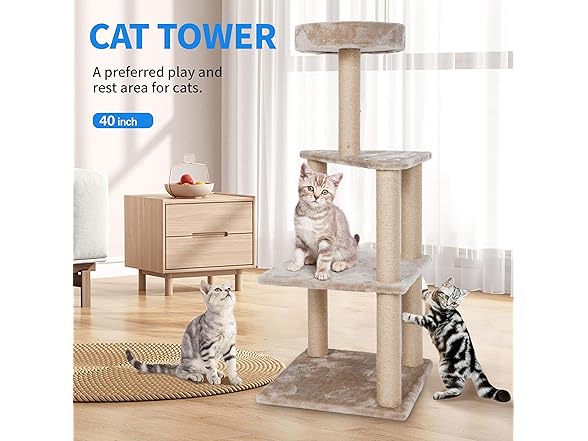 FluffyDream Cat Tree Tower 40 inch, Tall Cat Tree