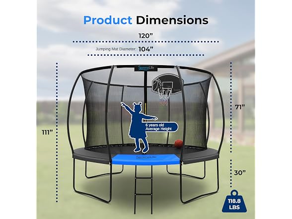 SereneLife 10FT Outdoor Trampoline for Kids