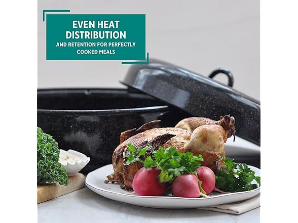 MIRRO 18in Enamel Oval Roaster with Lid, Black