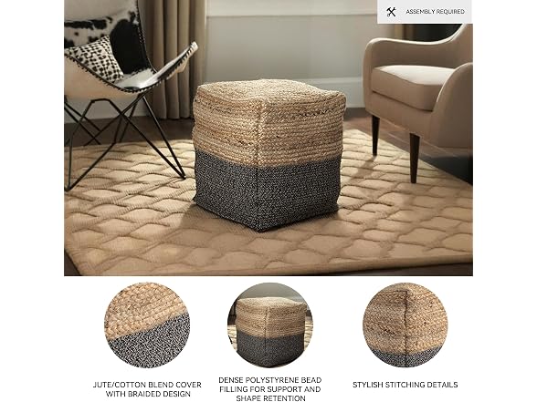 Ashley Sweed Valley Jute Pouf Natural
