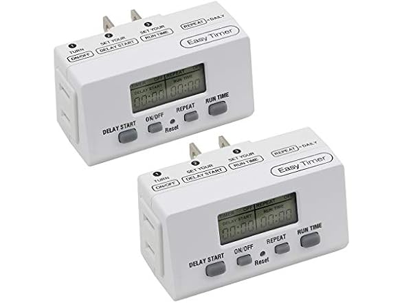 Clear Power 24 Hour Programmable Indoor Digital Timer, 2 Pack