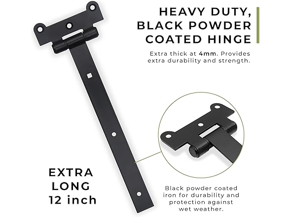 12" Black Door Hinges – 2Pcs