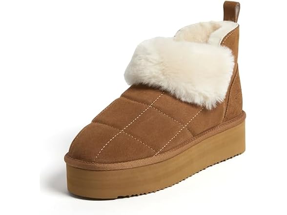 Dearfoams Womens Bayswater Platform Shearling Bootie