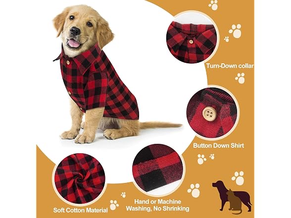 Plaid Dog Shirt Red Buffalo Dog Outfit Soft XL